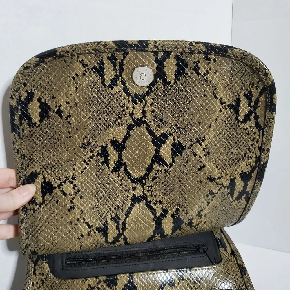 Nine West Faux Snakeskin Crossbody Handbag Flap Close Slouchy Chic Womens